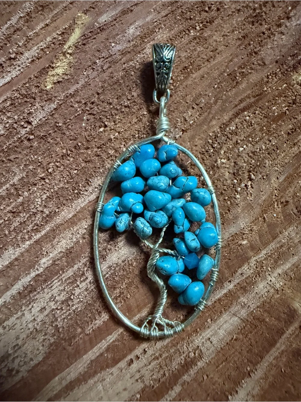 Turquoise Tree of Life Pendant Necklace - Silver Wire